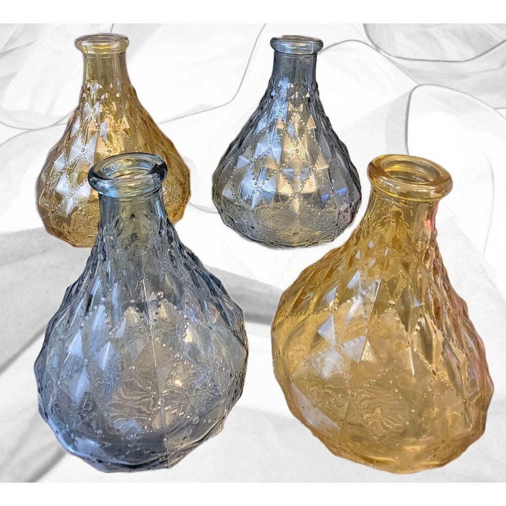 4 Home French Glass Vase Embossed Nordic Decor Living Rm Dining Table Windowsill